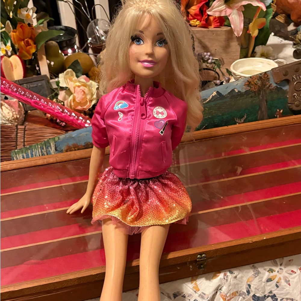 Barbie life size Pink Jacket Doll with Gradient Sparkle Skirt